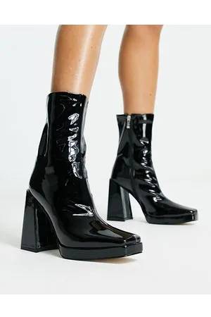 Black ruched heeled ankle boots