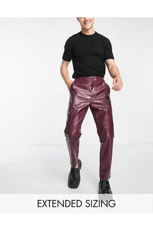 ASOS DESIGN Tapered leather look cargo trousers in burgundy - BURGUNDY