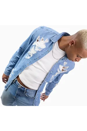 ASOS Homem Camisas Casual - 90s oversized denim shirt with extreme rips
