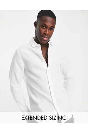 ASOS Homem Camisa Formal - Wedding smart linen regular fit shirt with penny collar in