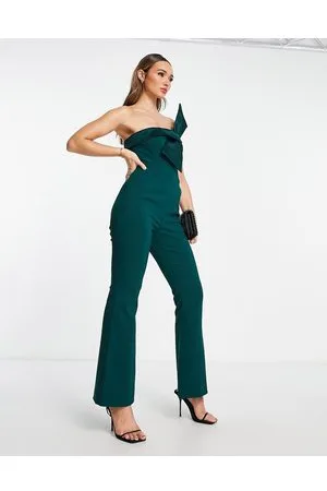 ASOS Bridal Jumpsuit In Bonded Satin With Bow Detail in White