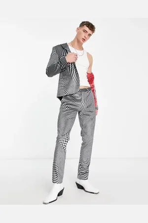Twisted Tailor Amoros skinny suit trousers in black and white warped check print