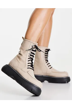 Topshop Apis chunky lace up boot in off white
