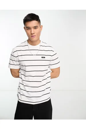 Calvin Klein Homem T-shirts & Manga Curta - Tape logo comfort fit stripe t-shirt in