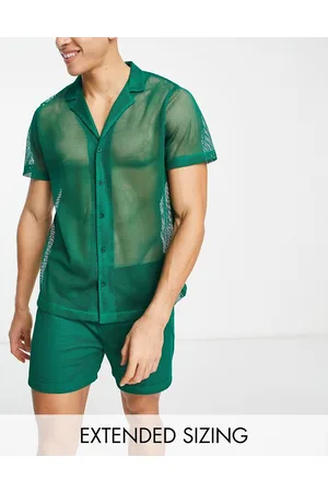 ASOS Homem Camisas de Manga curta - Pyjama set with short sleeve shirt and shorts in mesh