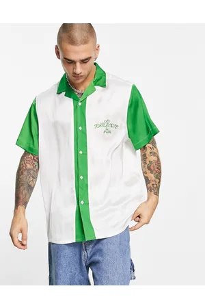 ASOS Relaxed revere satin bowling shirt with chest embroidery