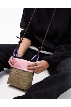 Topshop Catlin nylon stitch detail bucket bag in stone