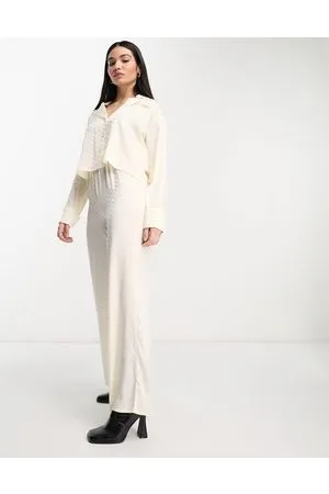 4th & Reckless Satin wide leg trouser co-ord in cream jacquard