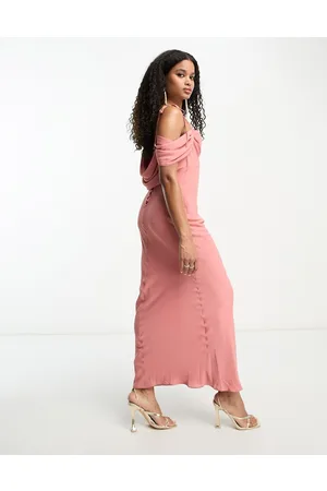 ASOS Bridesmaid cowl front maxi dress with cold shoulder detail in dusty rose