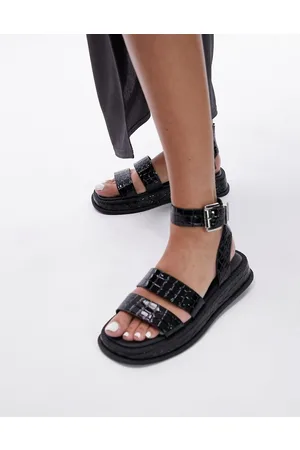 Topshop Grace flat sandal with buckle detail in croc