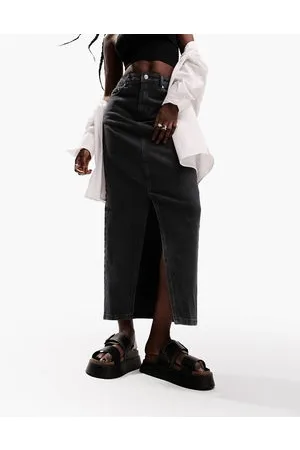 ASOS Denim midi skirt with split hem in washed