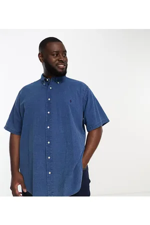 Ralph Lauren Big & Tall icon logo short sleeve stripe seersucker shirt in dark indigo
