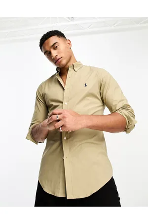 Ralph Lauren Homem Camisas Slim Fit - Icon logo slim fit cotton stretch poplin shirt in tan