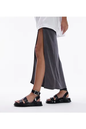 Topshop Wide Fit Grace flat sandal with buckle detail in croc