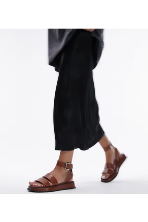 Topshop Wide Fit Grace sandal with buckle detail in tan croc