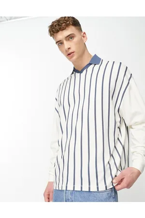 ASOS Homem Camisas de Manga comprida - Oversized long sleeve polo shirt with stripe print