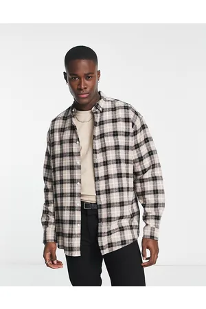 ASOS Homem Camisas Casual - 90s oversized check shirt in beige with pink