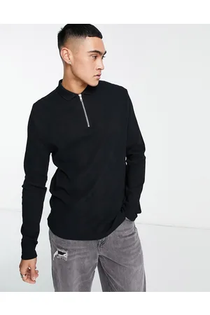 ASOS Long sleeve waffle polo with zip in