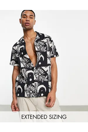 ASOS Homem Camisas Casual - Relaxed revere linen mix shirt in checkerboard floral print