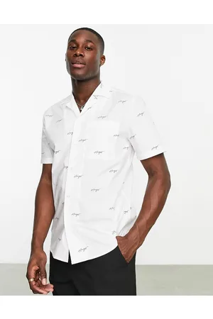 HUGO BOSS Ellino relaxed fit short sleeve shirt in with all over script logo