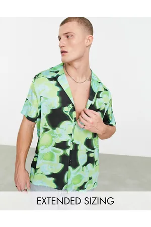 ASOS Relaxed deep revere satin shirt with orchid floral print