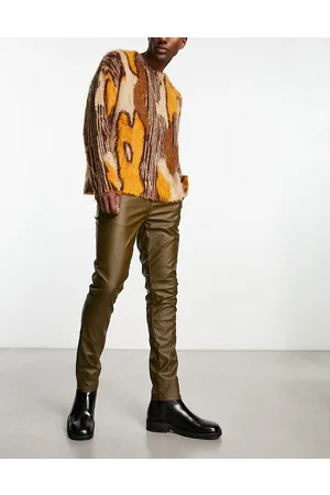 ASOS Homem Calças em Pele - Leather look skinny trousers in khaki