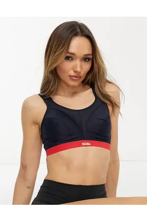 Shock Absorber x Champion padded high support running bra in navy and red