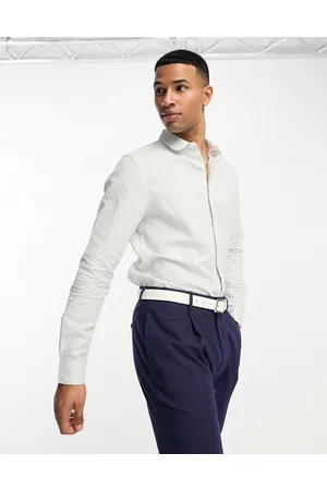 ASOS Homem Camisa Formal - Wedding smart linen regular fit shirt with penny collar in mint