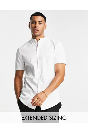 ASOS Homem Camisas de Manga curta - Premium slim sateen shirt with mandarin collar in