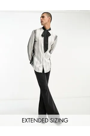 ASOS Homem Camisa Formal - Satin shirt with tie neck and blouson sleeve in varied stripe