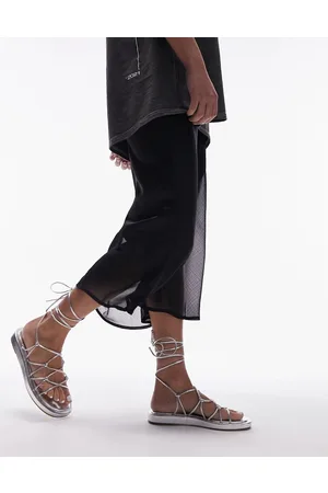 Topshop Gina strappy flat sandal with ankle tie in