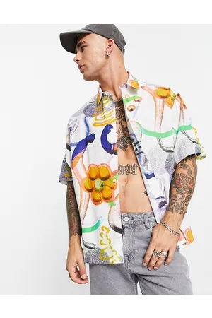 ASOS Homem Camisas Casual - Boxy oversized shirt in linen mix spray print