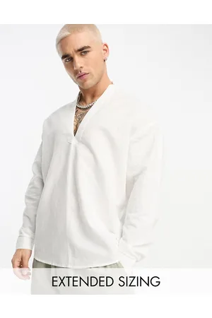 ASOS Oversized linen mix shirt in overhead styling in