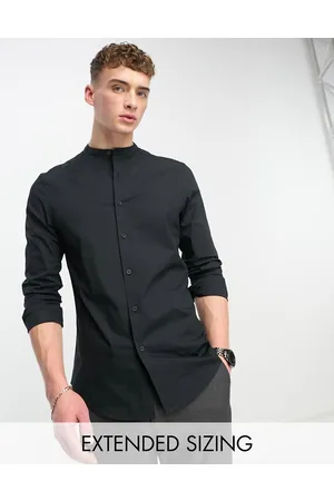 ASOS Homem Camisas Slim Fit - Easy iron slim fit poplin shirt with grandad collar in