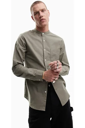 ASOS Homem Camisas Slim Fit - Slim fit oxford shirt with grandad collar in washed khaki