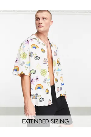ASOS Homem Camisas Casual - Boxy oversized revere linen mix shirt in doodle print