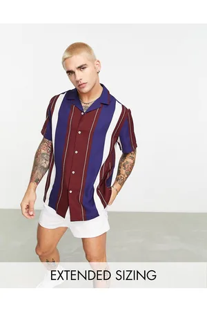 ASOS Homem Camisas Casual - Relaxed revere shirt in burgundy and stripe