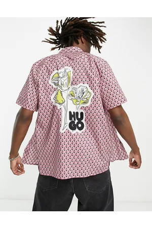 HUGO BOSS Homem Camisas de Manga curta - Ebor relaxed fit short sleeve shirt in bright with back print