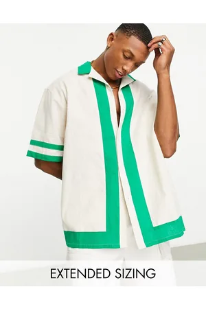 ASOS Boxy oversized linen shirt with colour block panels in ecru & green