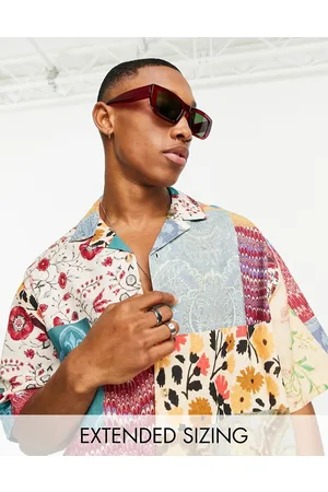 ASOS Homem Camisas Casual - Boxy oversized revere linen mix shirt in patchwork floral print