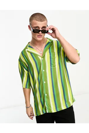 ASOS Homem Camisas Casual - Oversized revere longline bowling shirt in blurred stripe