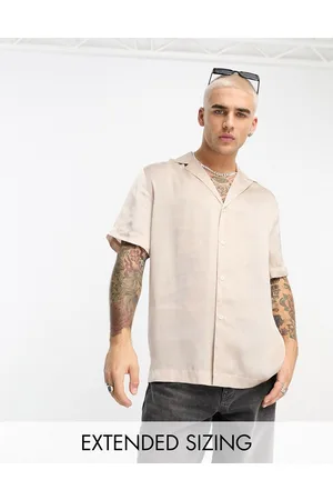 ASOS Homem Camisas Casual - Relaxed deep revere satin shirt in mushroom
