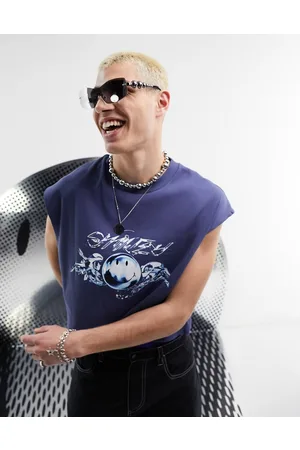 ASOS Homem T-shirts & Manga Curta - Smiley Collab muscle fit ribbed vest with Smiley print in