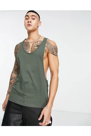 ASOS Homem T shirts v neck - Vest with scoop neck in khaki