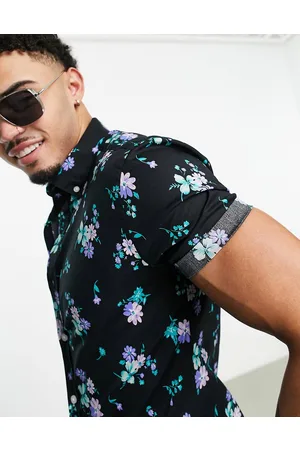 ASOS Homem Camisa Formal - Stretch skinny shirt in and blue floral print