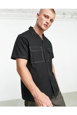 ASOS Homem Camisas Casual - Relaxed revere collar viscose shirt with contrast topstitching in