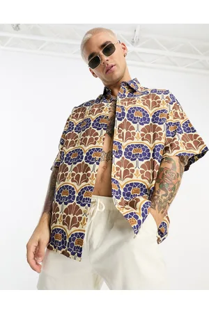 ASOS Homem Camisas Casual - Boxy oversized linen mix shirt in 70s floral