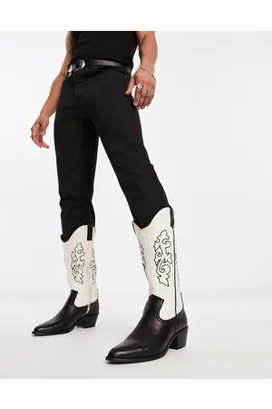 ASOS Homem Western heeled boots in contrast and cream leather