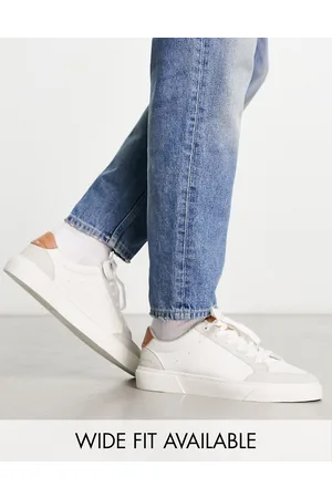 ASOS Homem Lace up trainers in white and stone faux leather mix