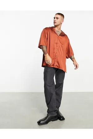 ASOS Homem Camisas Casual - Longline oversized satin shirt in copper